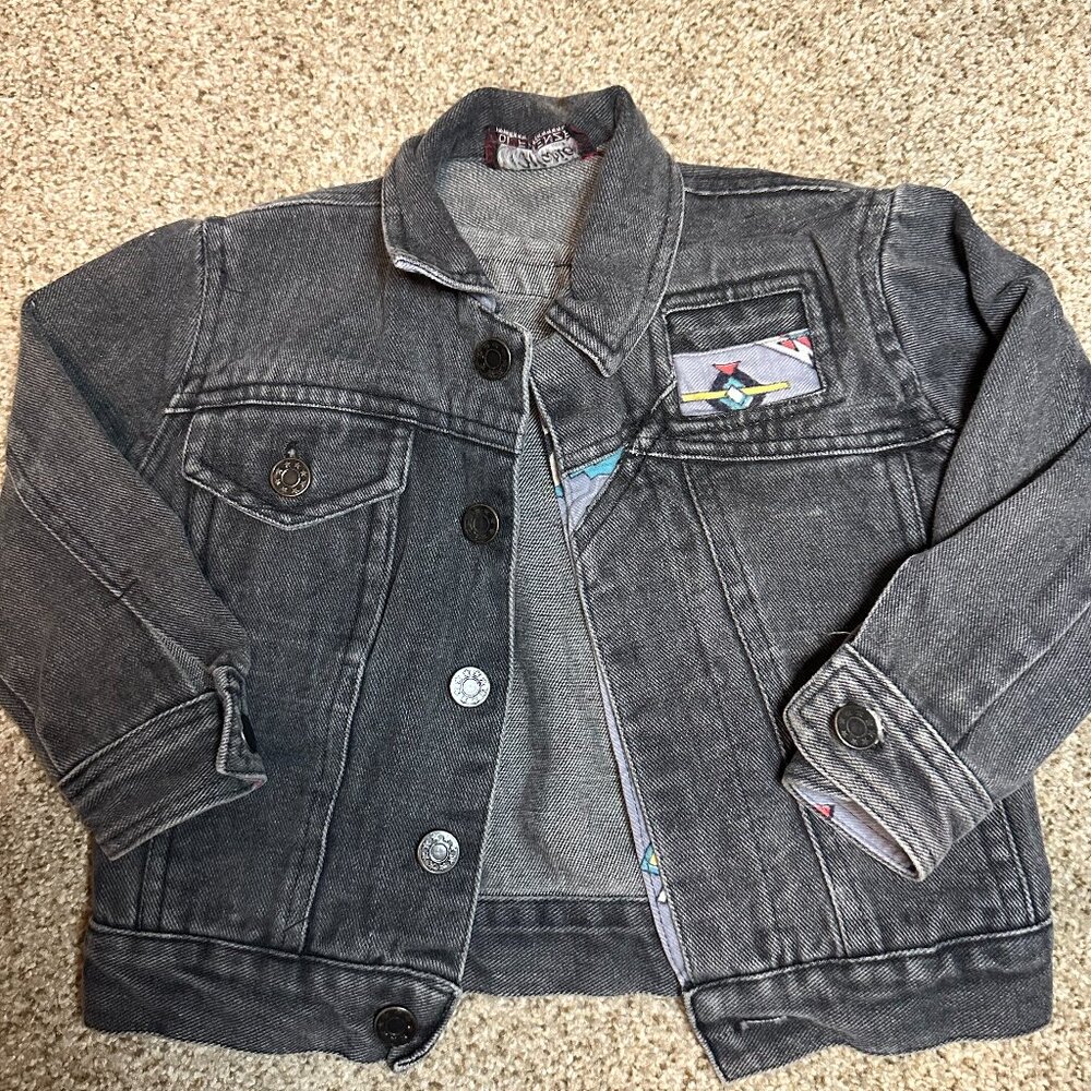 Vintage 80s 90s Mario Di Firenze Jean Jacket Kids size 4 BLACK DENIM